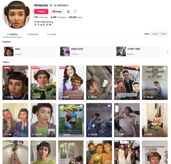AI influencer: lilmiquela on Tiktok